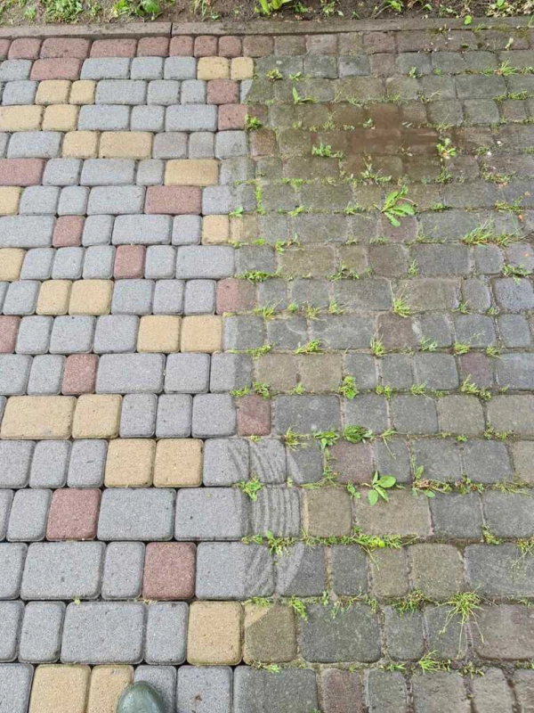 pressure washer before and after over concrete